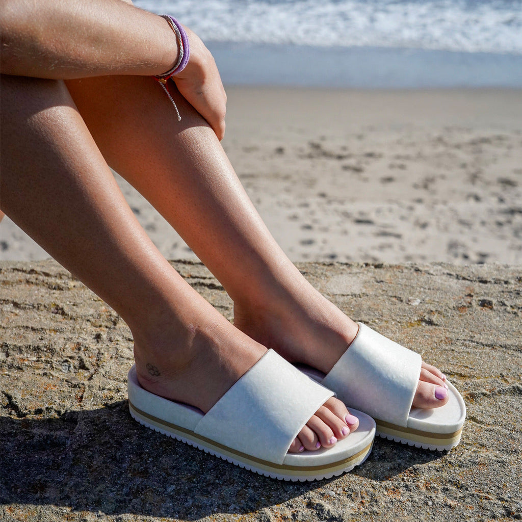East Beach Slide Platform – Chamois | Elevated Cushioned Slide Sandal | Coastal Style